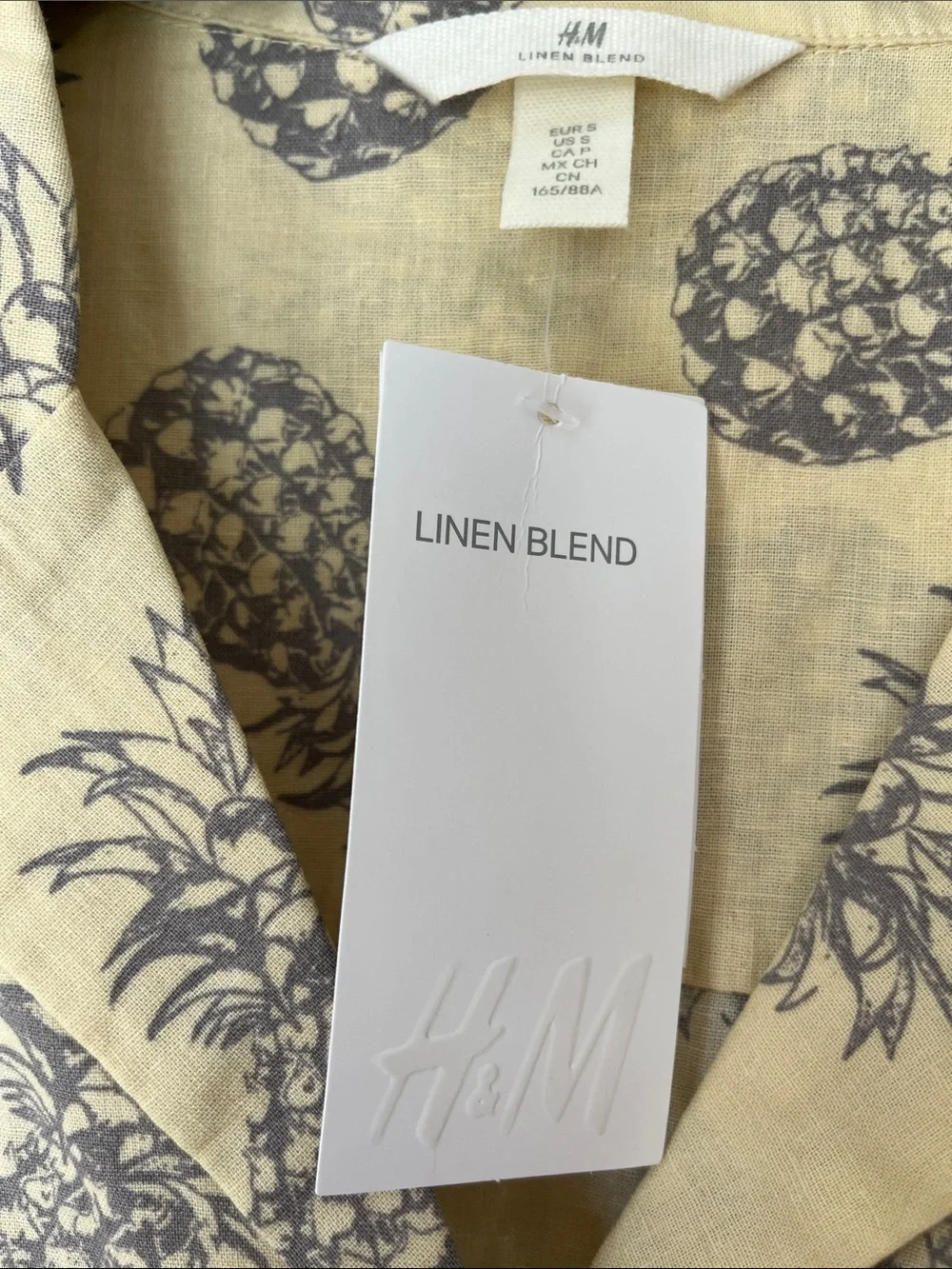 H&M Linen Pineapple Print Short Sleeve Shirt Women Unisex NWT New with Tags - Picture 3 of 5
